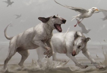 Hunde und weißer Vogel cynegetics Ölgemälde